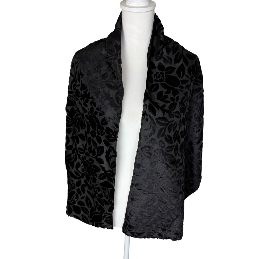 Vintage Style Black Burnout Velvet Floral Rose Evening Wrap Shawl Stole